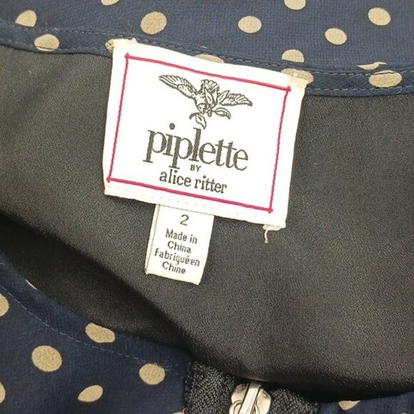 Pipette Alice Ritter Dress Womens Size 2 Blue Tan Polka Dot Cap Sleeve Mini - Picture 6 of 8
